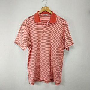 Peter Millar Shirt Mens Large Orange Striped Golf Polo Short Sleeve 100% cotton
